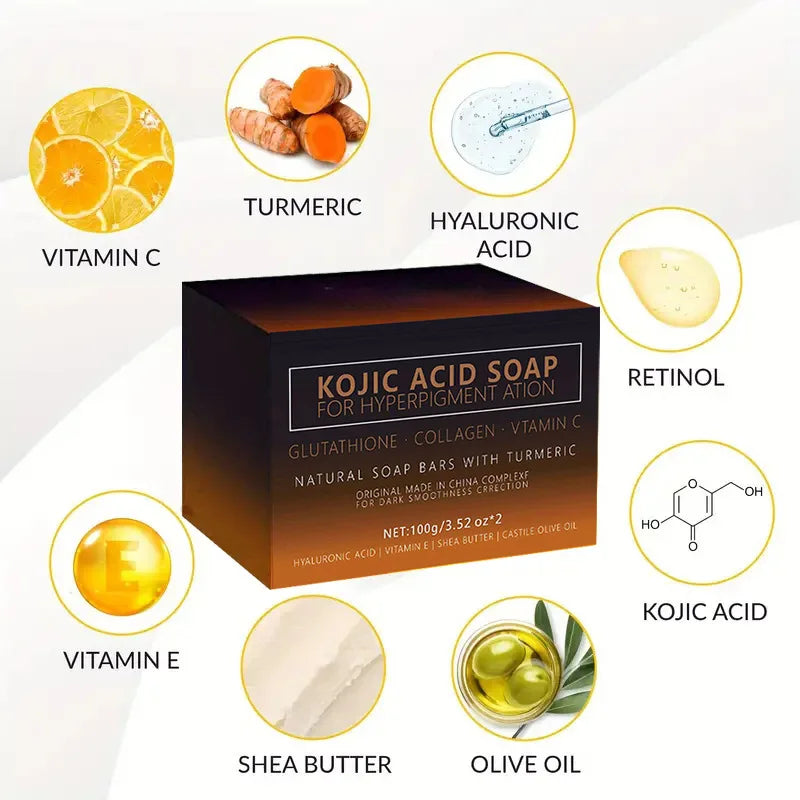100g Kojic Acid Soap with Vitamin C,Turmeric, Retinol, Shea Butter, Vitamin E, Kojic Acid for Clean and Nourish The Skins