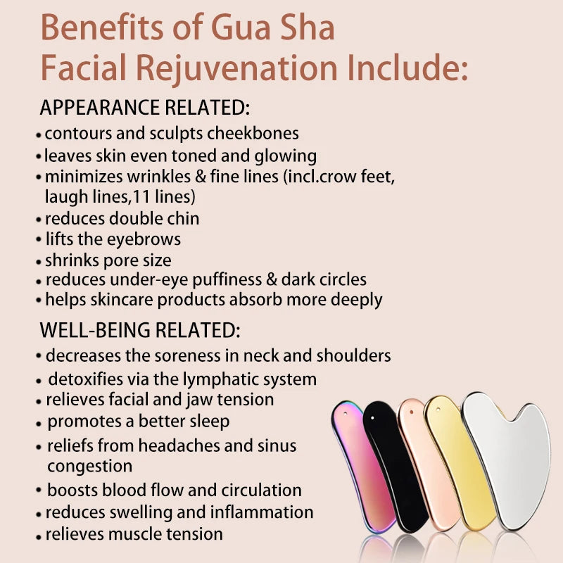 Stainless Steel Facial GuaSha Scraping Face Care Lifting Massage Tools Anti Wrinkle Skin Tighten Cooling Cellulite Massager Tool